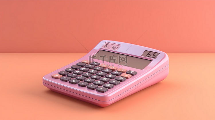 粉红色背景上计算器的 3D 渲染