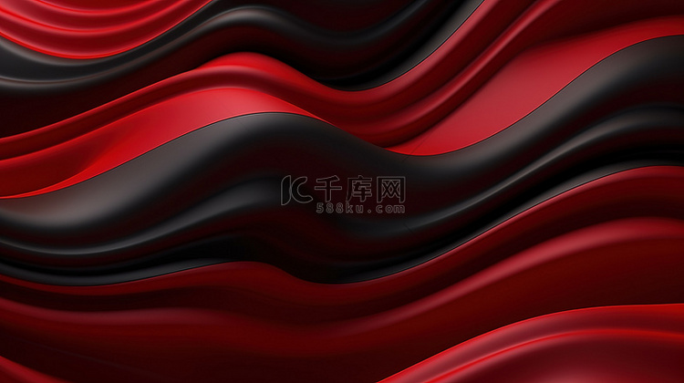 黑色和红色背景中的 3d 渲染波