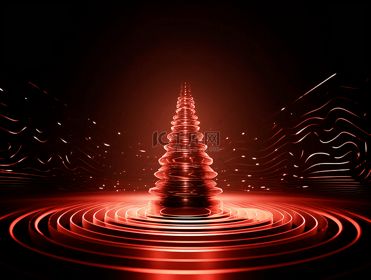 霓虹光效线条圣诞树新年节日广告