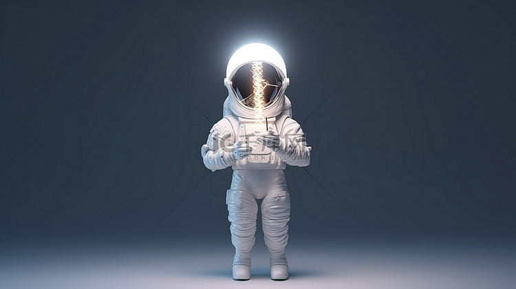 灯泡为首的宇航员 3D 渲染插