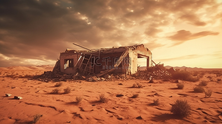 沙漠中一座废弃建筑的 3D 插