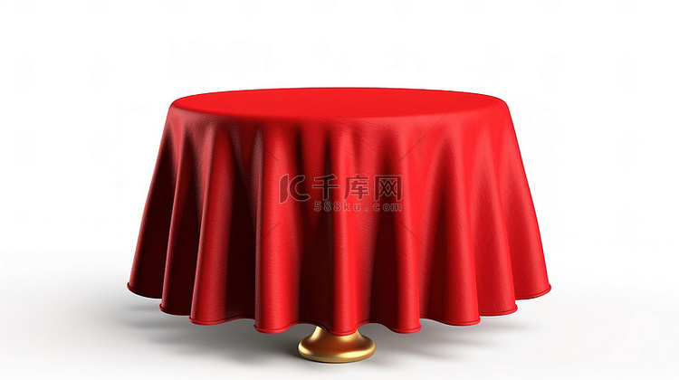 白色背景上带有红色桌布的独立圆