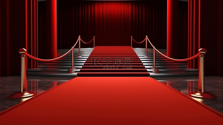 红地毯舞台的 3d 渲染