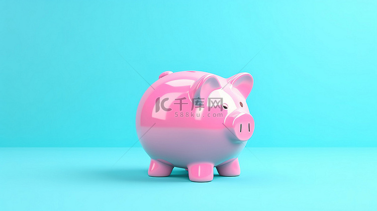粉红色背景与蓝色存钱罐的 3d