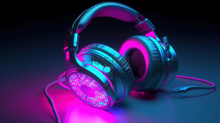 3d 粉色和蓝色耳机，提供高品