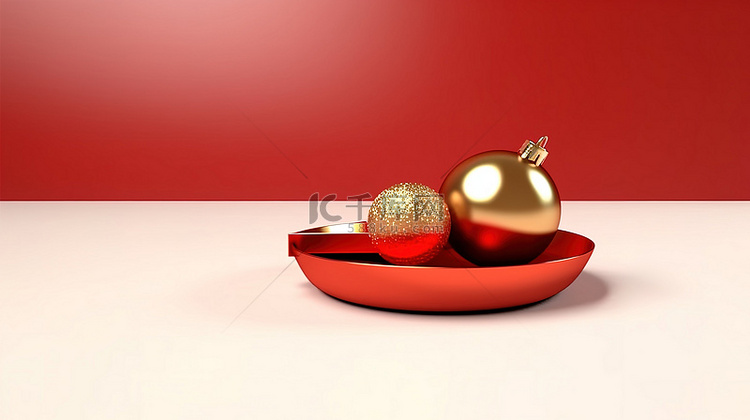 金色圣诞球从红色礼品盒中出现，