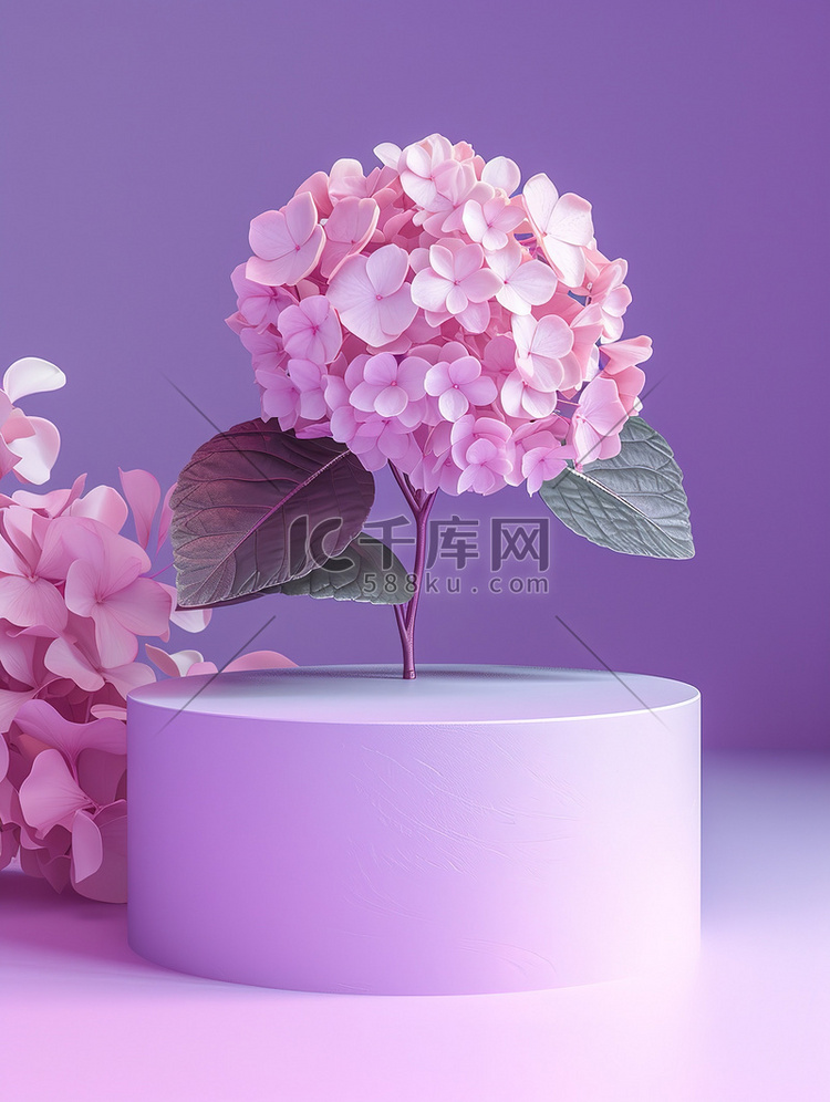 粉色绣球花紫色电商场景设计图