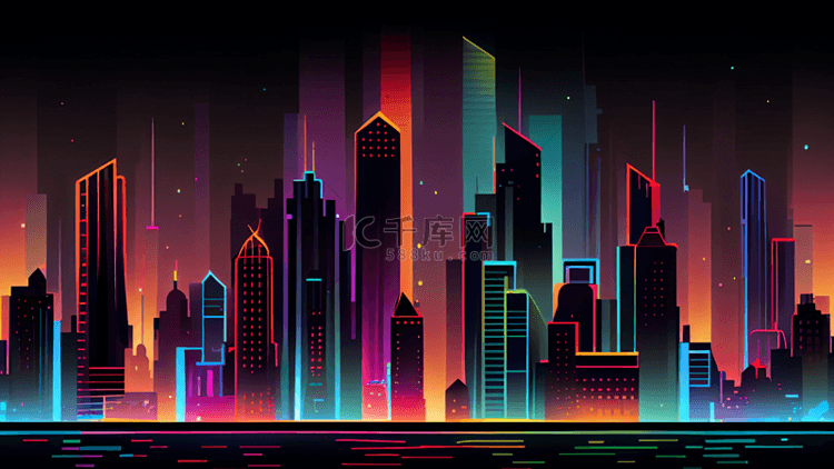 城市霓虹卡通背景
