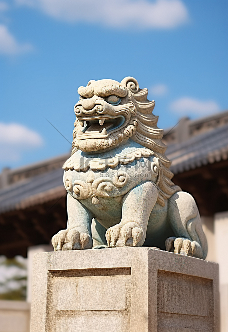 京畿村北部一座寺庙的狮子雕像