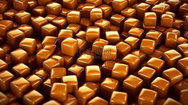 方形和红糖涂层巧克力糖的 3D