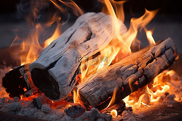 明火燃烧的木头