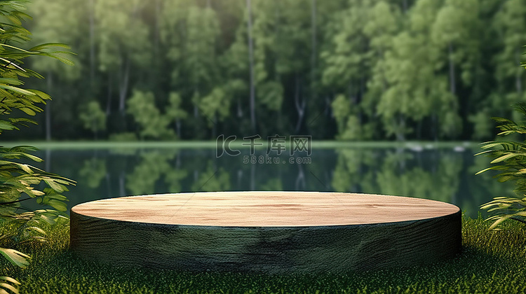 木质底座的 3D 渲染，可欣赏