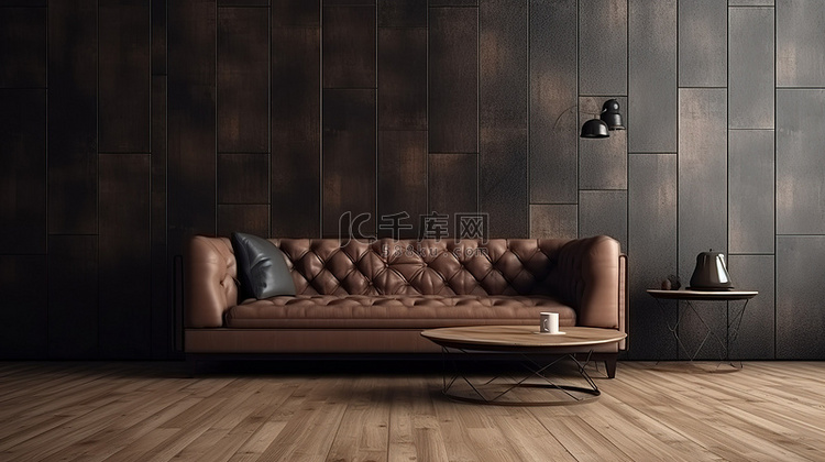 带木砖的工业休息室 3d 现代