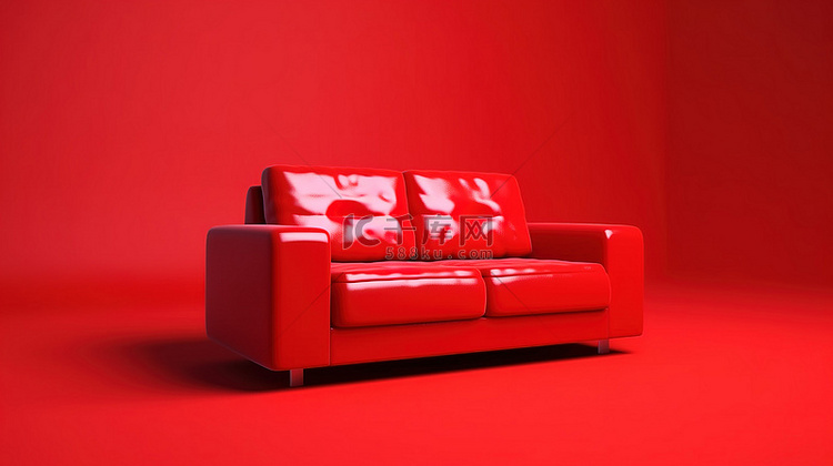 红色背景上的红色单色沙发 3d