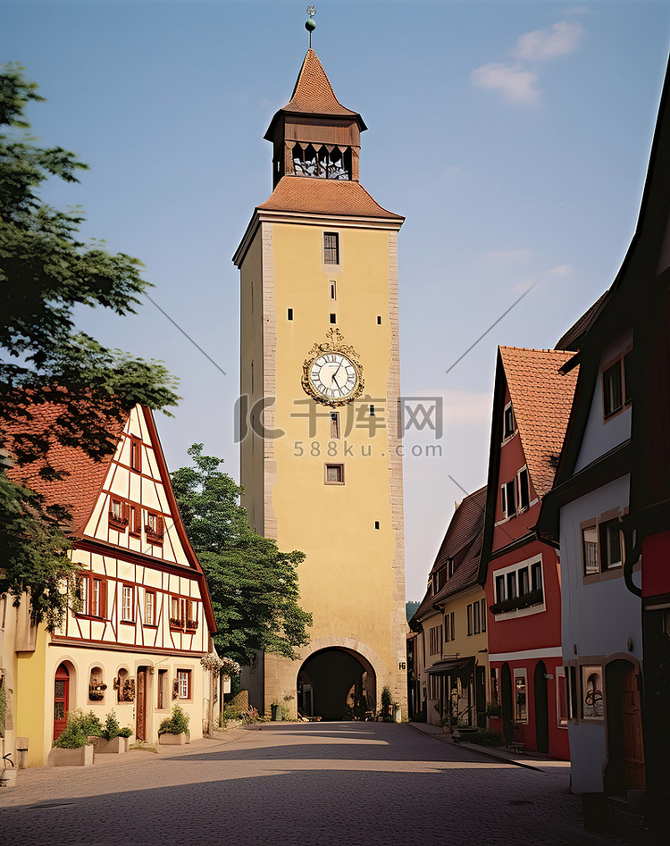 德国一座古老小镇的街道上矗立着