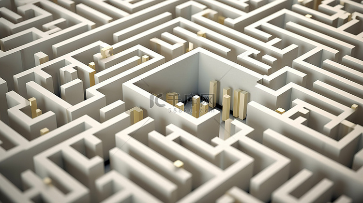 白色背景下迷宫抽象迷宫的 3d