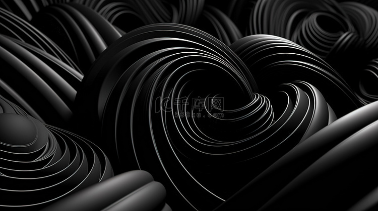 深色背景 3d 渲染上黑色螺旋