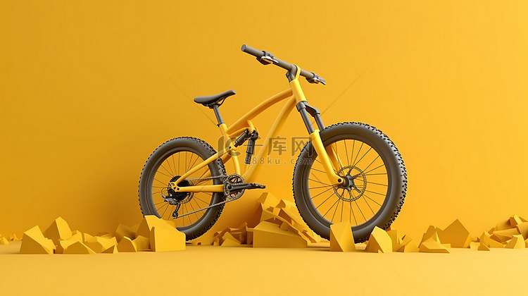 雕刻粘土山地自行车，在黄色背景