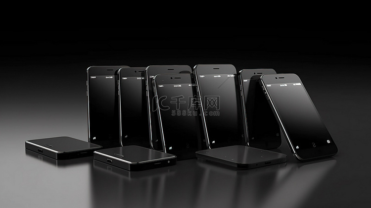 3D 渲染的孤立黑色智能手机，