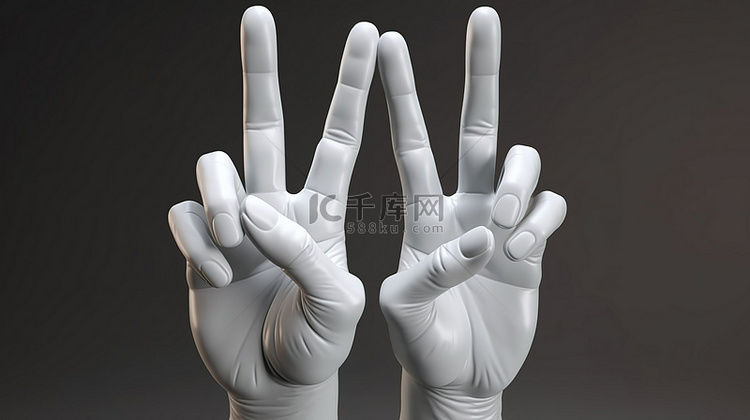 用袖子手势和平标志和手指计数渲