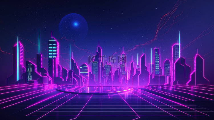 80 年代风格未来城市景观霓虹