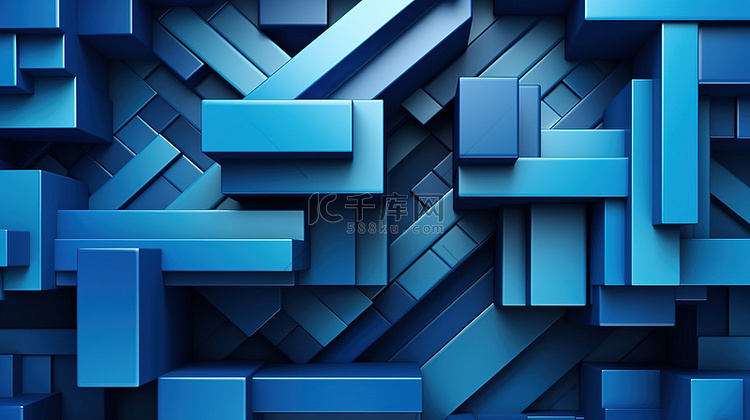 蓝色背景抽象 3D 几何艺术封