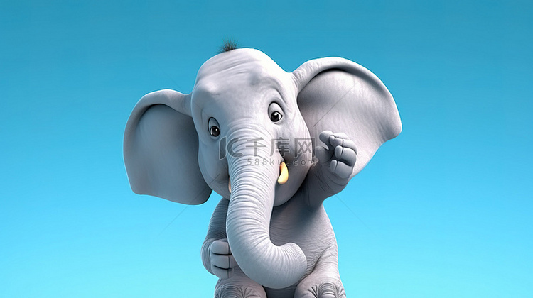 3D 大象插图享受大拇指朝下手