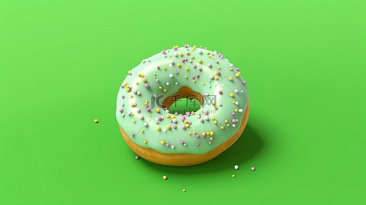 绿色背景上磨砂和撒上甜甜圈的顶