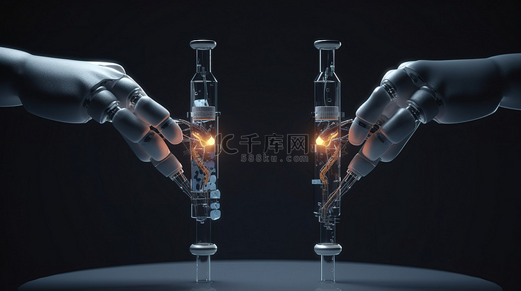 在 3D 渲染中由两只机器人手