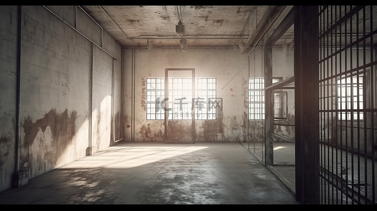 监禁 3D 渲染的牢房内部视图