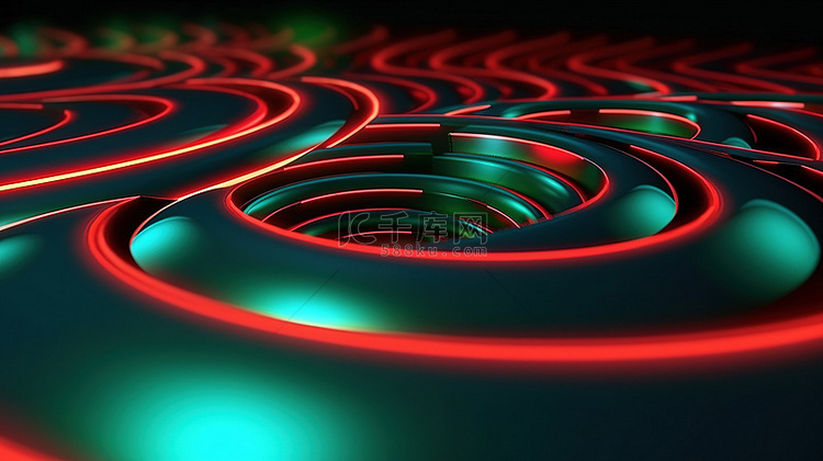 抽象背景 3D 插图中绿色和红
