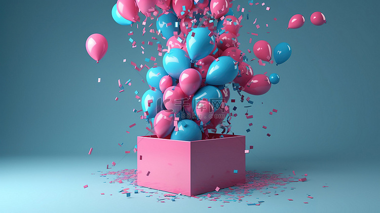 粉色和蓝色气球从 3D 渲染的