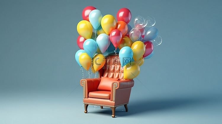 职业提升气球和椅子 3D 渲染
