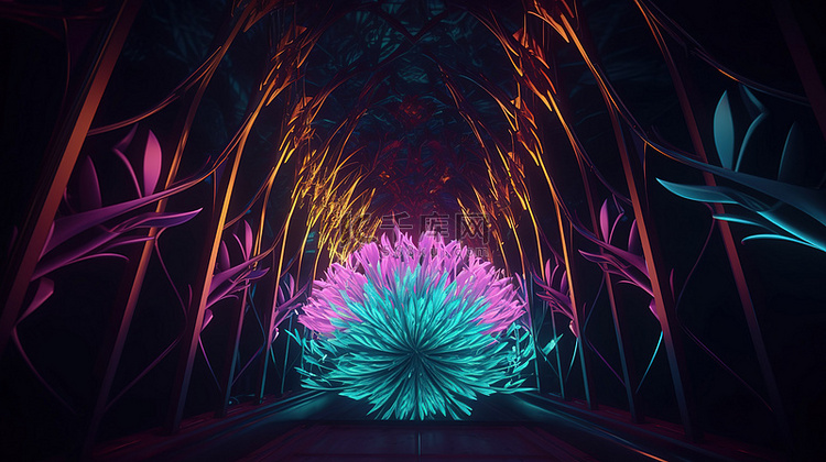 充满活力的霓虹灯装饰隧道，形状
