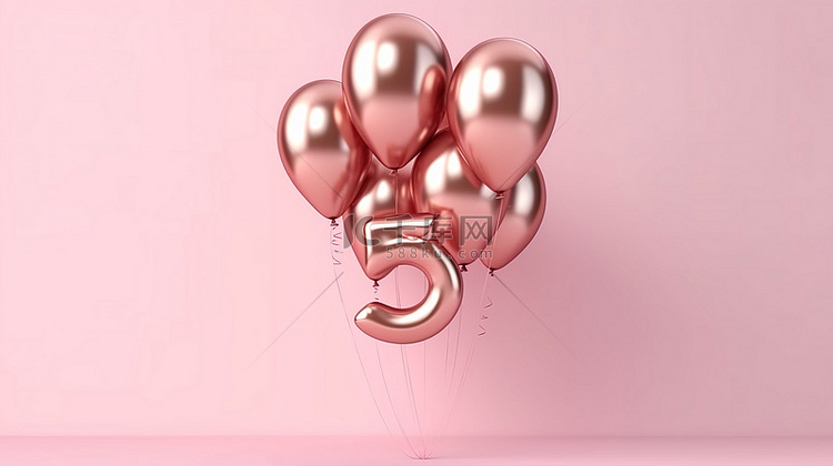 玫瑰金氦气球的 3D 渲染，标