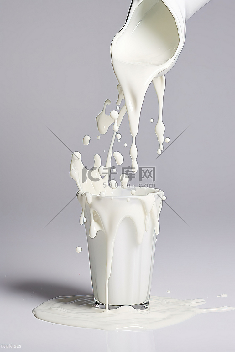 白色牛奶流出，表面呈白色