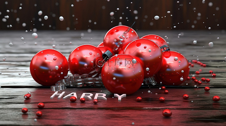 冬季假期的优雅 3D 插图红球