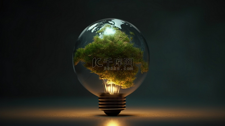 照亮灯泡中地球的生态意识 3D