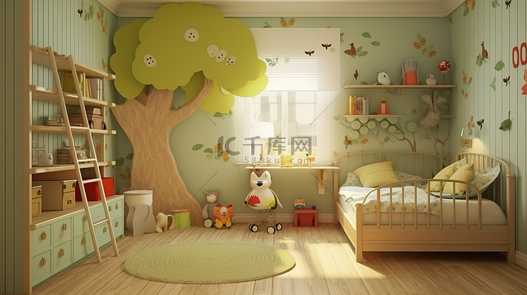 想象一个儿童房的 3D 室内设计