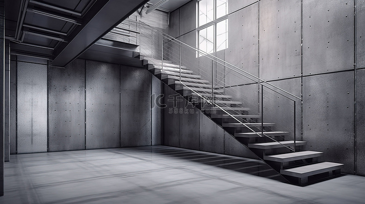 时尚精致的 3d 墙工业楼梯和