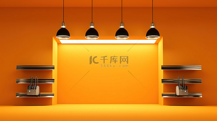 橙色背景下单色商店光的 3D 渲染