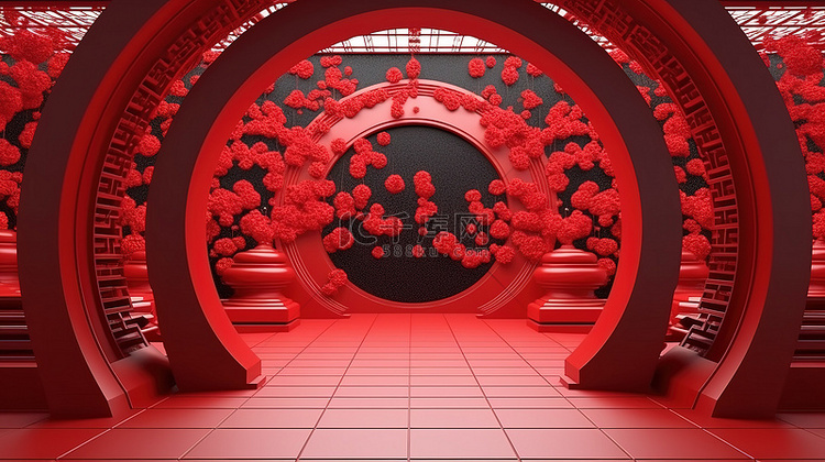 充满活力的红色中国新年隧道，有