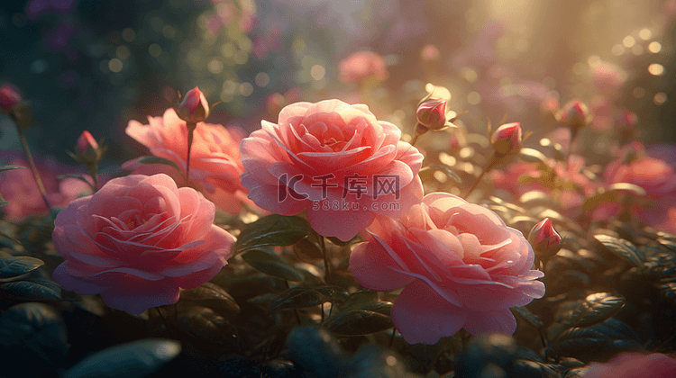 玫瑰花花园插画背景
