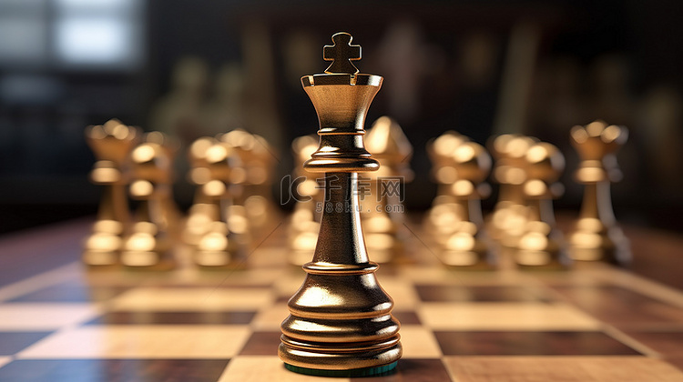 游戏板上国际象棋王的 3D 渲染