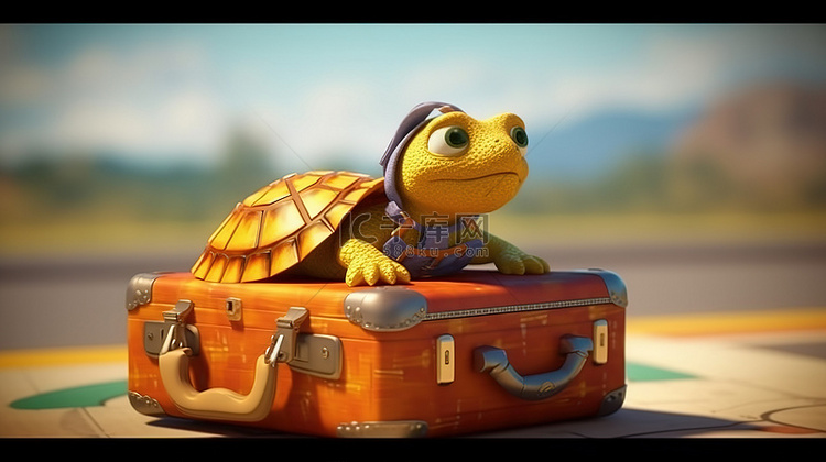 快乐的乌龟在 3d 中旅行