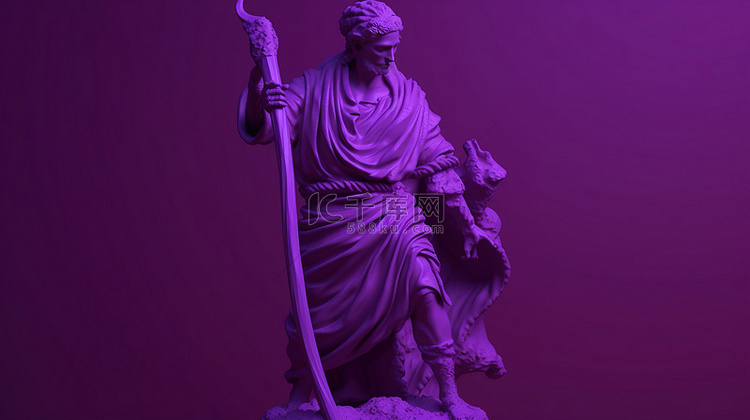 生动的紫罗兰色雕像在 3d 渲