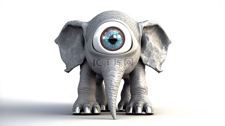 顽皮的 3D 大象，带有抓住眼