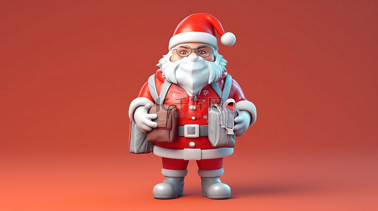 节日 3D 卡通插图圣诞老人戴