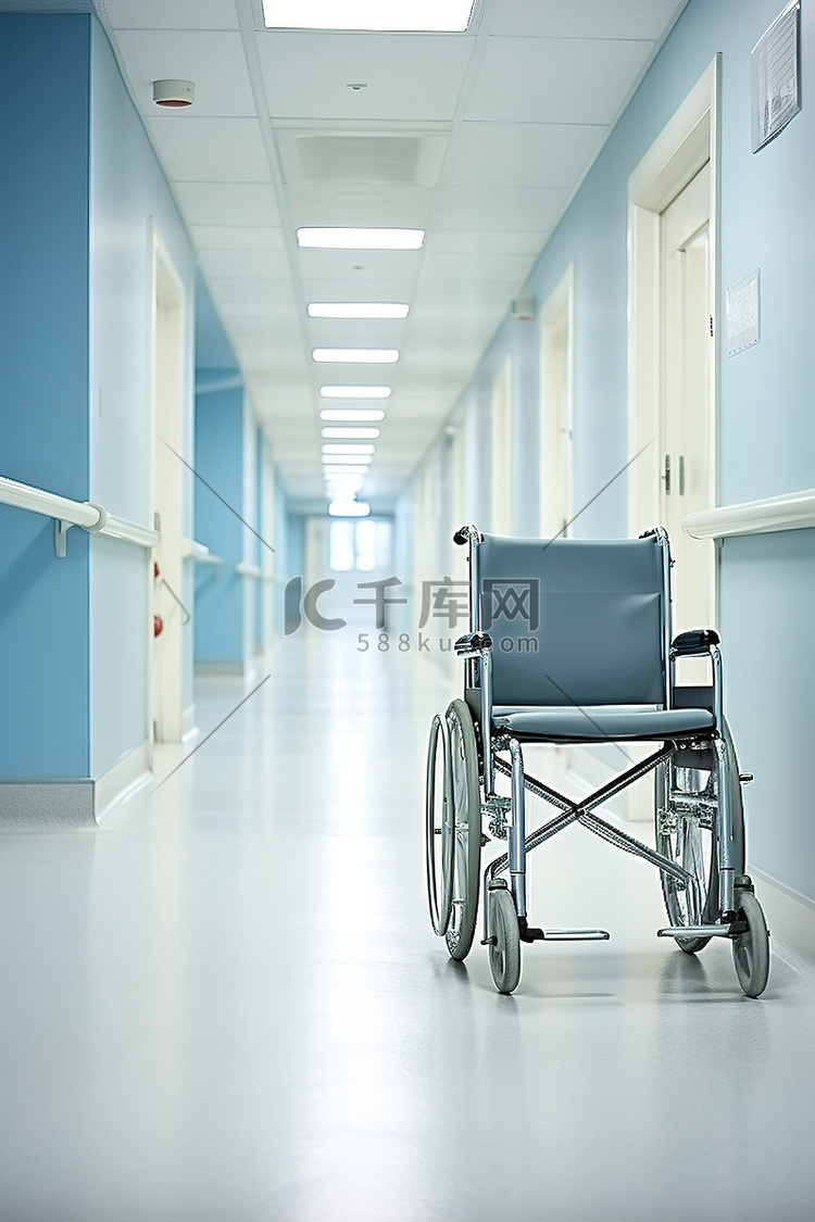 医院走廊里的轮椅免版税图片用于