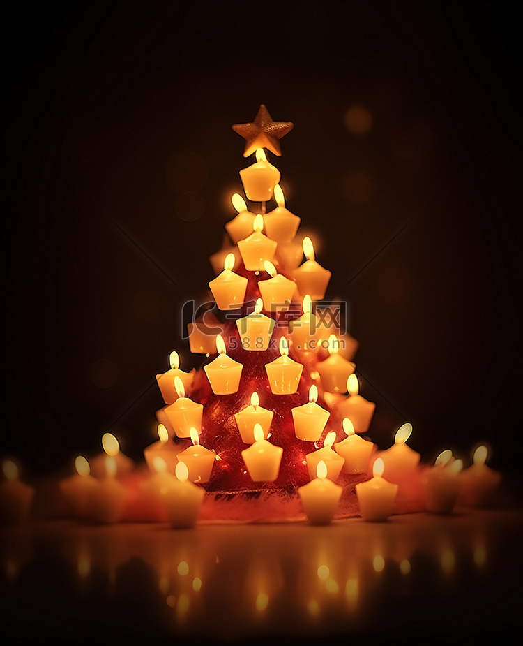 深色背景上插着蜡烛的圣诞树